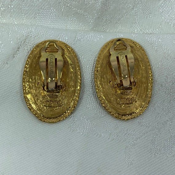 Vintage Erwin Pearl Earrings P.E.P. Medallions Cl… - image 3