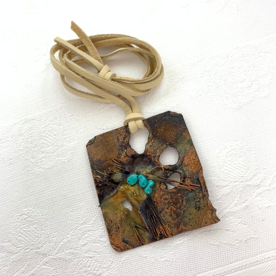 Vintage Pendant Necklace Artisan Made Textured Co… - image 1