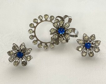 Vintage Bugbee & Niles B.N. Brooch Earring Set Blue Center  display picture 1