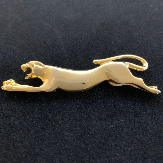 Vintage Erwin Pearl Panther Brooch Gold Tone Rhinesto… Gem