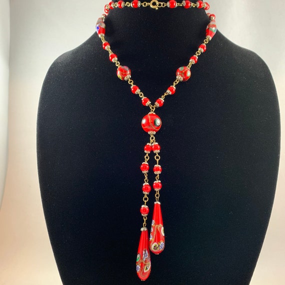 50s; Gift for her; Vintage jewelry. Vintage necklace Murano beads Collar necklace Millefiori beads