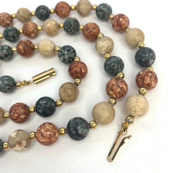 Vintage Necklace Jasper Stone Beads Natural Beige… - image 5