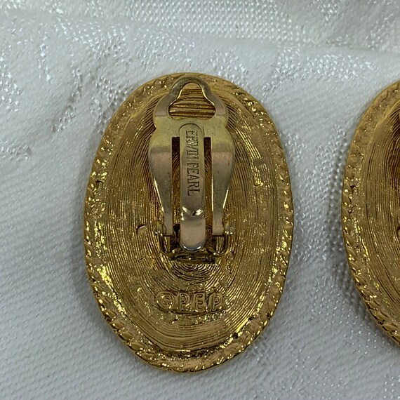 Vintage Erwin Pearl Earrings P.E.P. Medallions Cl… - image 4