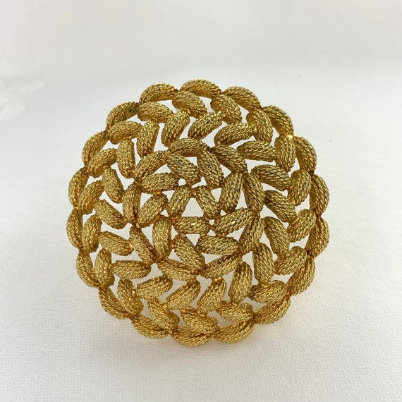 Vintage Monet Brooch Round Domed Open Work Woven … - image 2