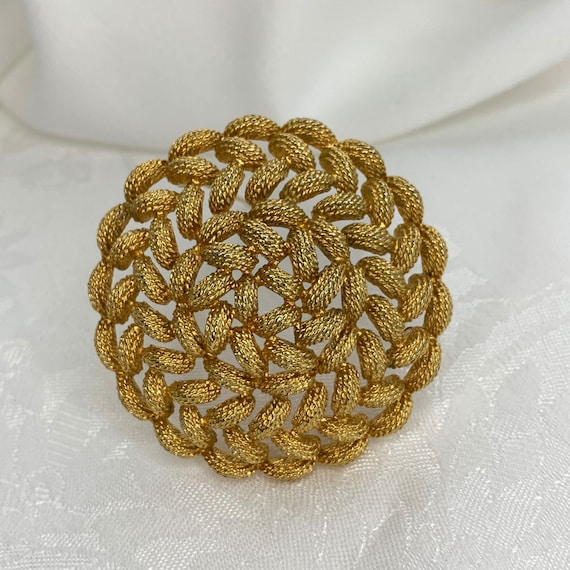 Vintage Monet Brooch Round Domed Open Work Woven … - image 9