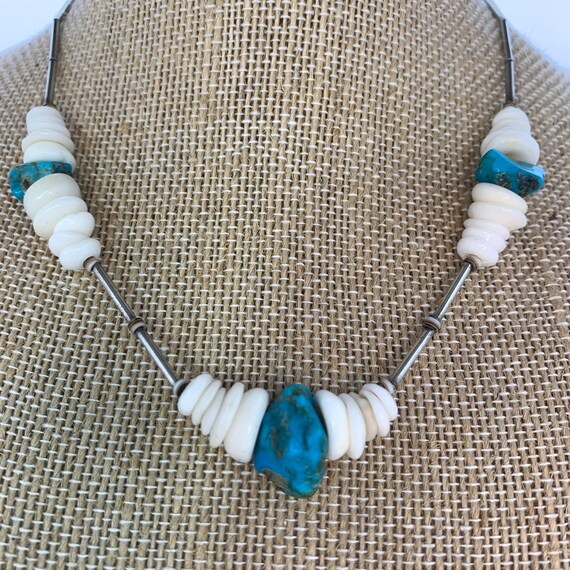 Vintage Necklace Puka Shells Turquoise Chips Tiny… - image 2