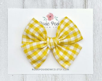 Daffodil Gingham Bow | Fabric Bow | Baby Bow | Toddler Bow | Baby Headband | Hair Bow | Girls Hair Bow | Yellow Gingham Bow | Yellow Bow