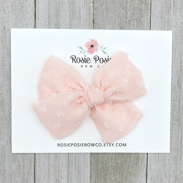 Rose Water Swiss Dot Bow | Fabric Bow | Baby Bow | Toddler Bow | Baby Headband | Hair Bow |Girls Hair Bow |Rose Hair Bow| Swiss Dot Hair Bow