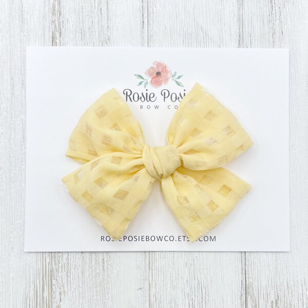 Sunny Yellow Gingham Fabric Bow | Fabric Bow | Baby Bow | Toddler Bow | Baby Headband | Hair Bow | Girls Hair Bow | Spring Hair Bow |