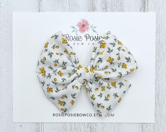 Buttercup Floral Bow | Fabric Bow | Baby Bow | Toddler Bow | Baby Headband | Hair Bow | Girls Hair Bow | Yellow Floral Bow | Floral Bow