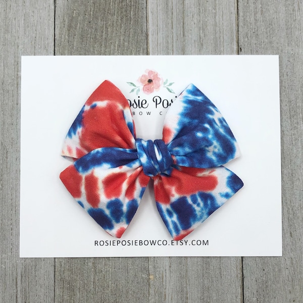 4th of July Tie Dye Bow | Fabric Bow | Baby Bow | Toddler Bow | Baby Headband | Hair Bow| Girls Hair Bow | Rosie Posie | Tie Dye Bow