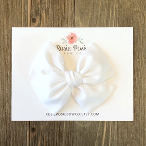 Bright White Fabric Bow | White Hair Bow l White Bow | Fabric Bows | Baby Bows | Toddler Bows | Baby Headband | Hair Bow | Girls Hair Bow