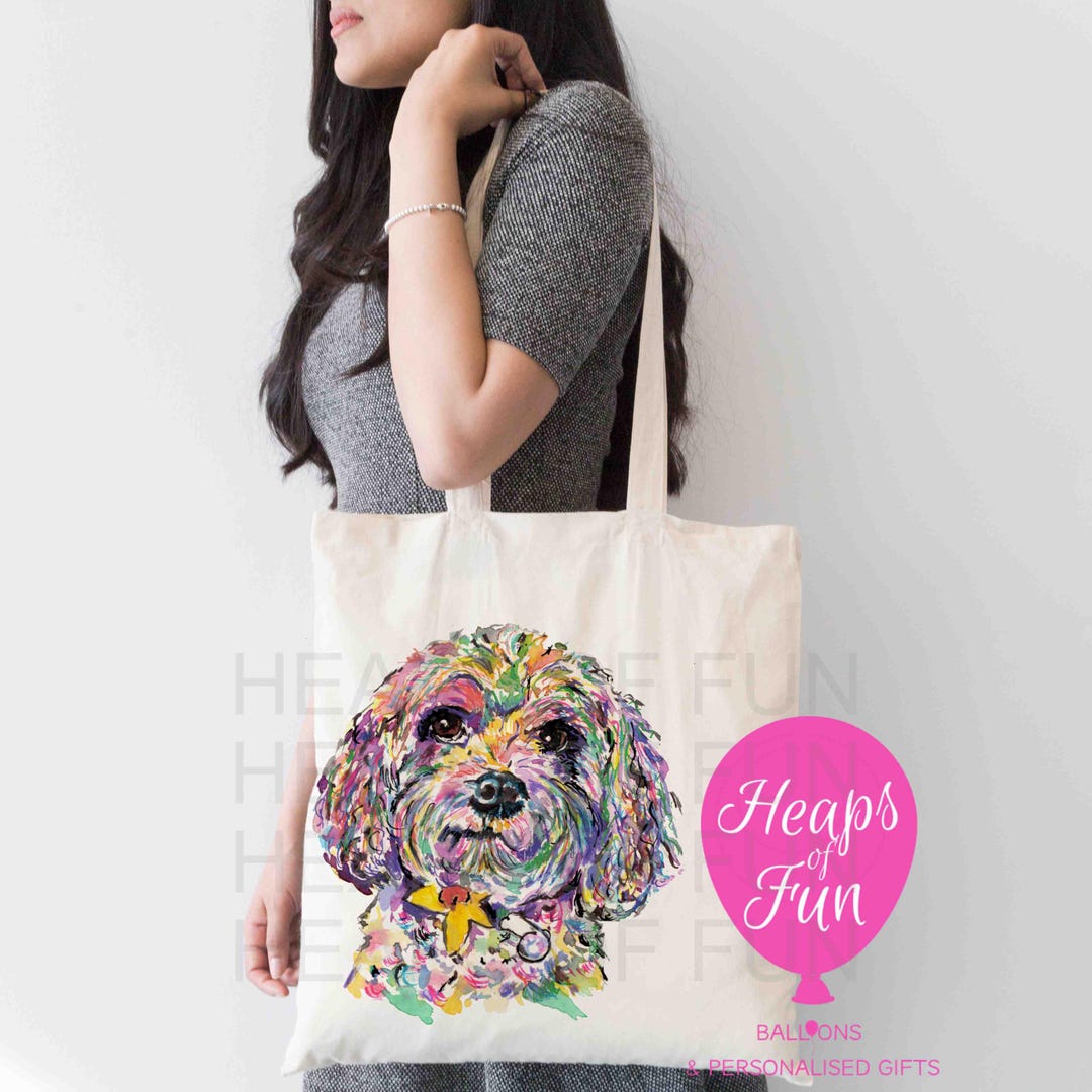 Cavapoo Tote Bag, Colourful Dog Illustration Shopper, Cute Cavapoo Gift ...