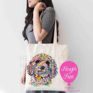Cavapoo Tote Bag, Colourful Dog Illustration Shopper, Cute Cavapoo Gift, Reusable Shopping Bag for Dog Lovers