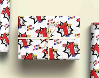 Superhero Wrapping Paper - Personalised Gift Wrap, Kids Wrapping Paper Ages 1-9