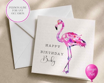 Personalised Flamingo Birthday Card | Custom Flamingo Greeting Card | Pink Flamingo Gift | Any Occasion Card