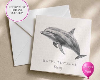 Personalised Dolphin Card | Custom Name Birthday Card | Dolphin Greeting Card | Ocean Lover Gift | Personalised Card Any Occasion