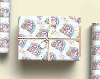 Birthday Rainbow Wrapping Paper - Personalised Kids Gift Wrap - Age 1-9