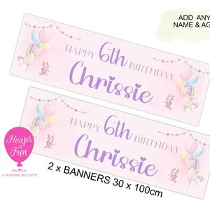 2 x Personalised Unicorn Birthday Banner -  Any name & Age - Custom Banner