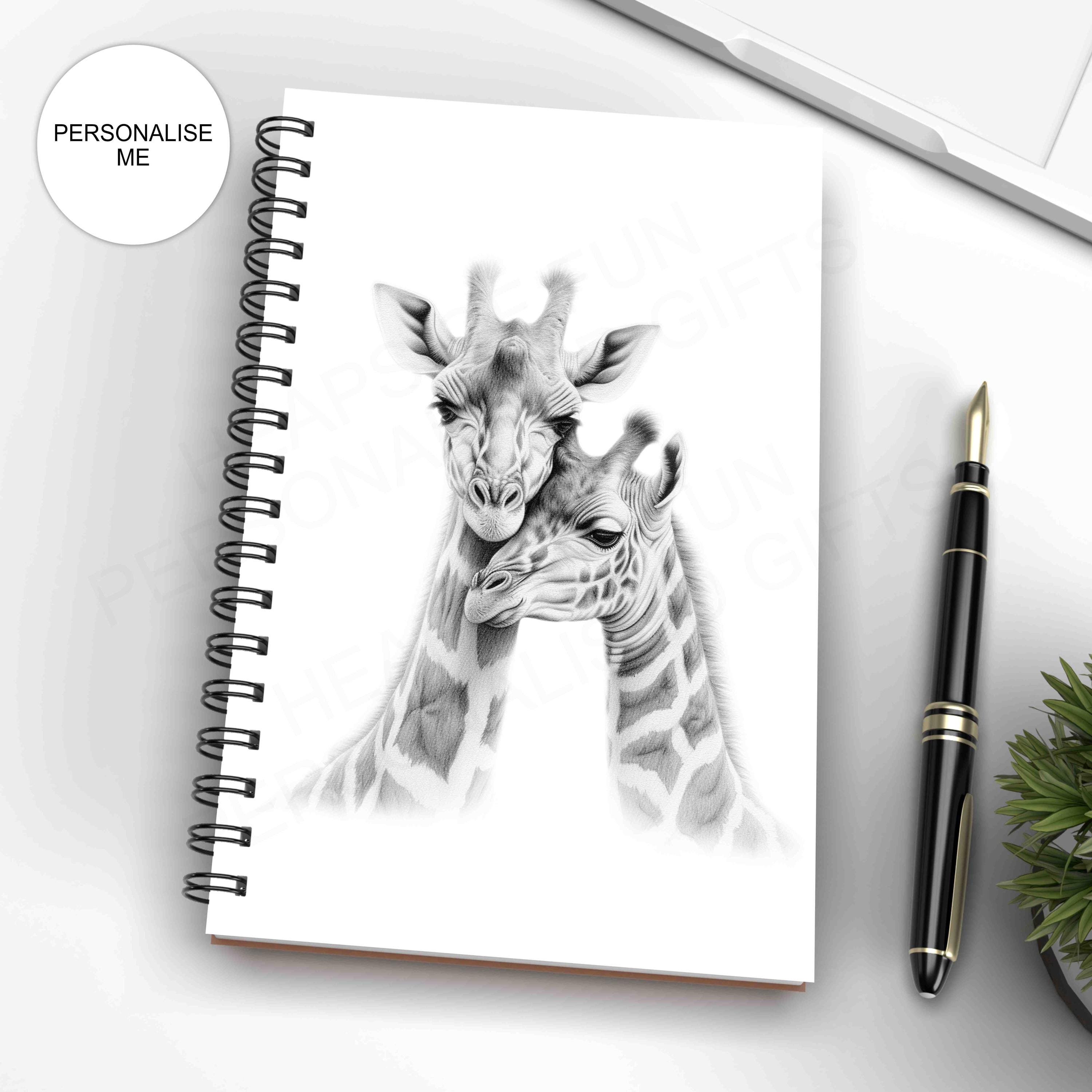 Personalised Sketchy Giraffe Notebook with Any Name or Message - Giraffe Themed Gift - A5 Notebook - Matching Wrapping Paper
