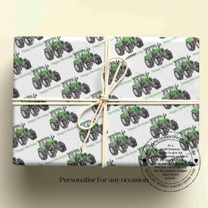 Papier cadeau vert pour tracteur - Emballage cadeau personnalisé - Pour toutes les occasions
