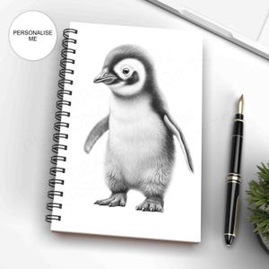 Personalised Sketchy Penguin Notebook with Any Name or Message - Penguin Themed Gift - A5 Notebook - Matching Wrapping Paper