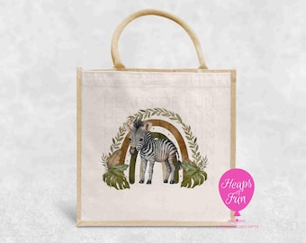Zebra Jute Bag | Cute Zebra Tote Bag | Reusable Eco Shopping Bag | Animal Lover Gift | Everyday Jute Tote