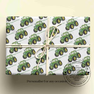 Papier cadeau vert et jaune pour tracteur - Emballage cadeau personnalisé - Pour toutes les occasions