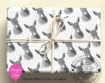 Donkey Wrapping Paper, Hand Drawn Donkey Gift Wrap, Farm Animal Wrapping Paper, Cute Donkey Pattern Paper, Donkey Lover Gift