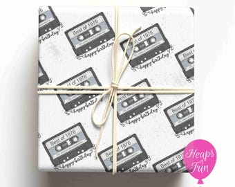 Mixed Tape Retro 50th Birthday Wrapping Paper – Best of 1976 Gift Wrap,  Eco Friendly Gift Wrap