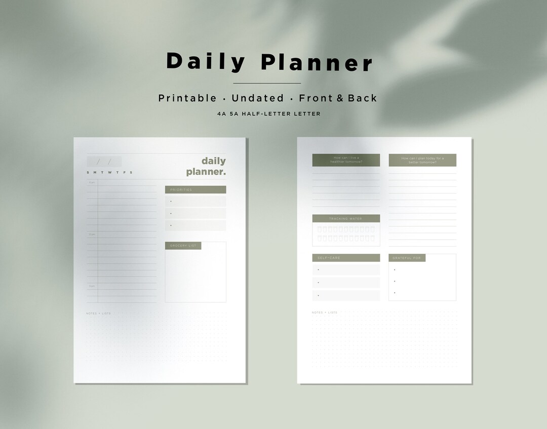 Daily Undated Planner Printable - Letter, A5, A4, Half Letter Sizes ...