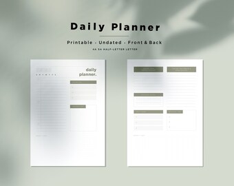 Daily Undated Planner Printable - Letter, A5, A4, Half Letter Sizes ...