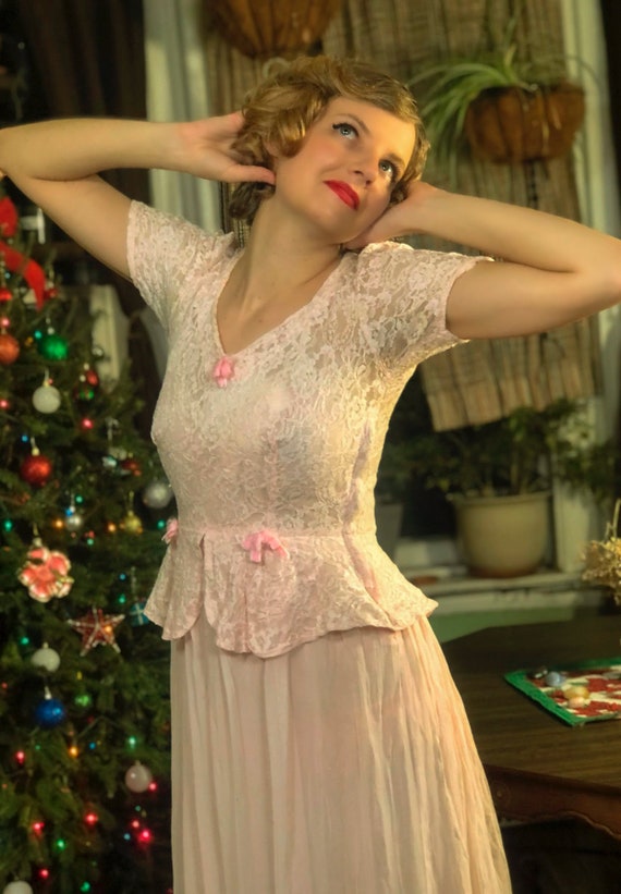 1930's Sheer Pink Lace Dress