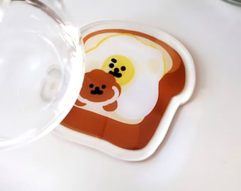 Cachorro de pastel de arroz en posavasos tostados / posavasos lindo, posavasos acrílico, decoración del hogar, tapete de mesa, decoración de mesa, posavasos para bebidas, tapetes para bebidas