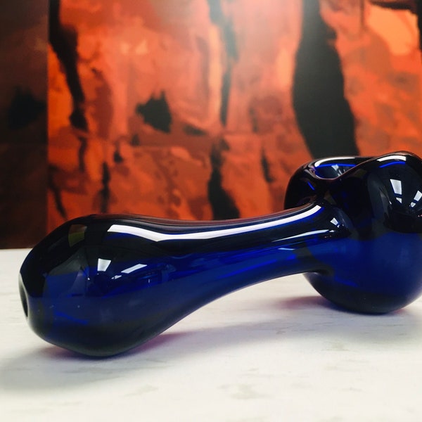 Large Cobalt Blue Glass Tobacco Pipe