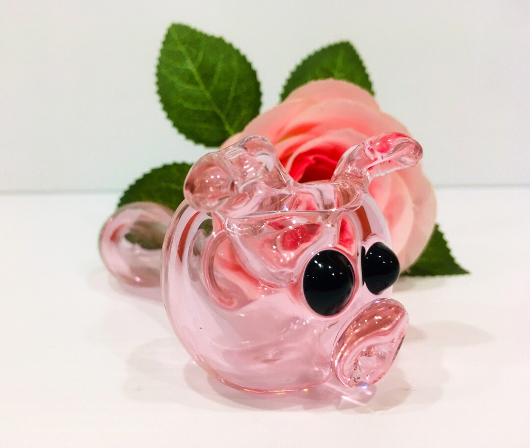 Pink Glass Pipe, Pink Pig, Glass Art, Tobacco Smoking Bowl Hand Pipe