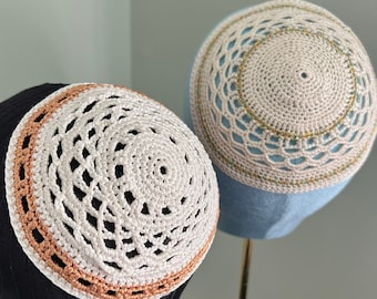 Pearl with gold Lace Crochet Kippah