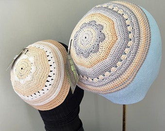 9 x 9,5 Zoll Fancy Crochet Cotton Perle Kippa