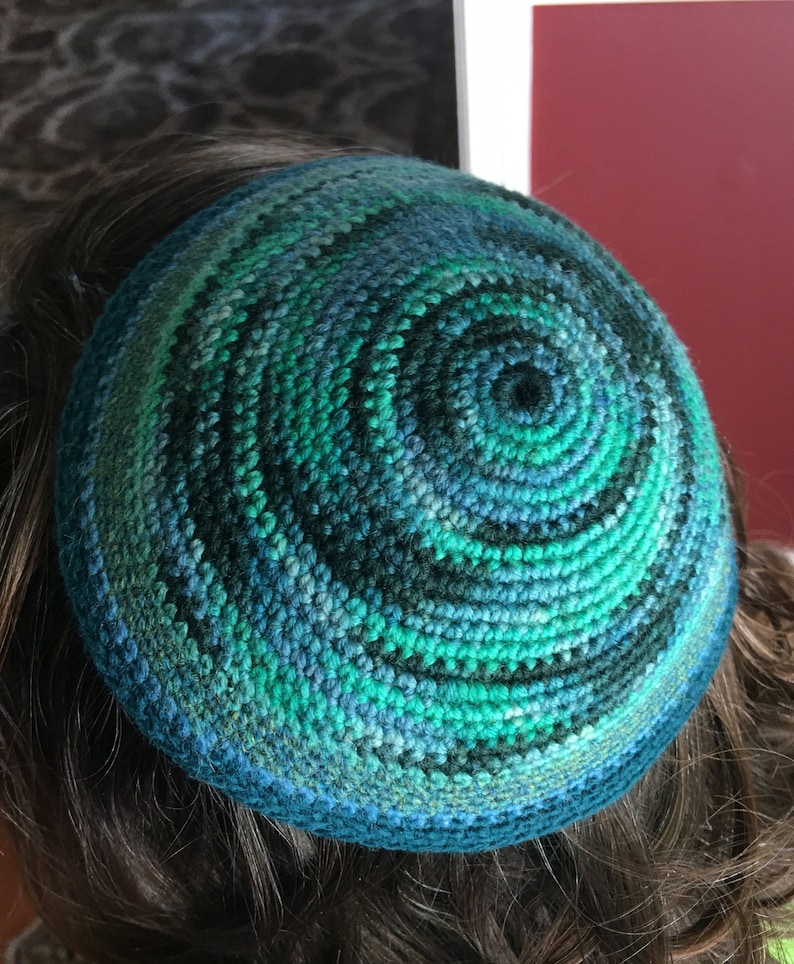 Blue & Green Variegated Kippot Variegated Green