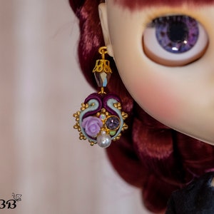 Floral soutache earrings for Blythe doll.