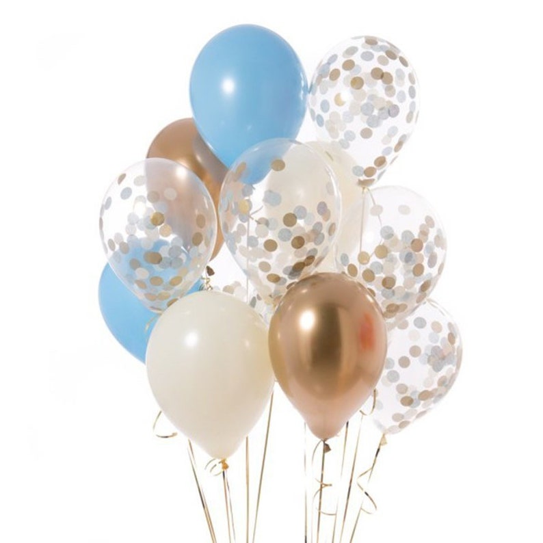 Blue And Gold Confetti Balloons Gold Chrome Balloons Confetti Balloons Boy Baby Shower Balloons Blue Baby Shower