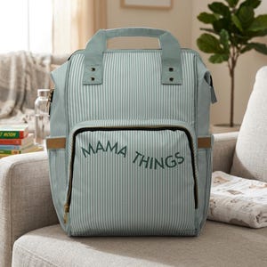 Mama Things Diaper Bag Backpack, Striped Nursery Bag, Waterproof Nylon Mommy Organizer