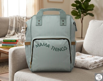 Zaino fasciatoio Mama Things, borsa per la cameretta a righe, organizer per mamme in nylon impermeabile