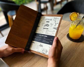 Wooden menu folder A4, Letter, A5, 8.5x5.5, Engraved Menu Holder, Restaurant Menu Folder, Menu Board, Menu Book Cover, Custom Menu Cover