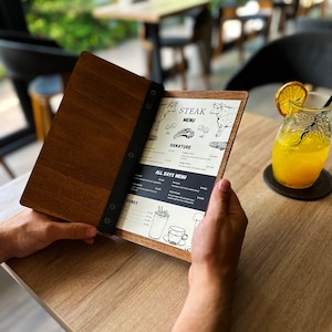 Drewniany folder menu A4, list, A5, 8,5 x 5,5, grawerowany uchwyt na menu, folder menu restauracji, tablica menu, okładka książki menu, niestandardowa okładka menu