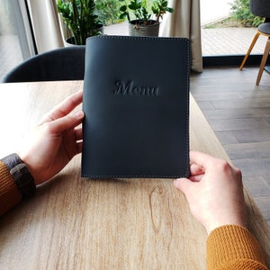Skórzana okładka na menu A5 z pierścieniowym mechanizmem segregatora. Uchwyt na menu z wytłoczeniem, teczka z menu restauracji, uchwyt na menu z segregatorem, niestandardowa okładka menu
