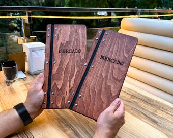 Wooden Wine Menu Folio - Menu Book A4, Menu Cards, Rustic Restaurant, Bar and Cafe Menu Holder, Custom Engraved Food and Drink Menu Cover B4