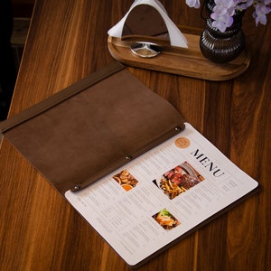 Protège-menus A4 en cuir pour restaurant avec bande de serrage, protège-menus pour cafés et bars, porte-menus personnalisé, folio, pochettes de menus