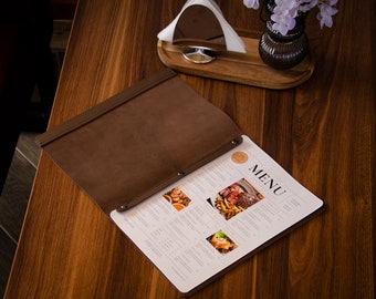 Restaurant A4 Leather cover menu with clamping strip, Cafe Bar Menu Covers Book, Custom Personalized Menu Holder, Menu Folio, Menu Sleeves