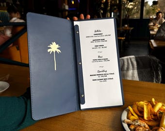 Leather menu cover A4 A5 with paper fastening with screws, Hardcover Holder with embossing, Restaurant Menu, Menu folder with pressure plate